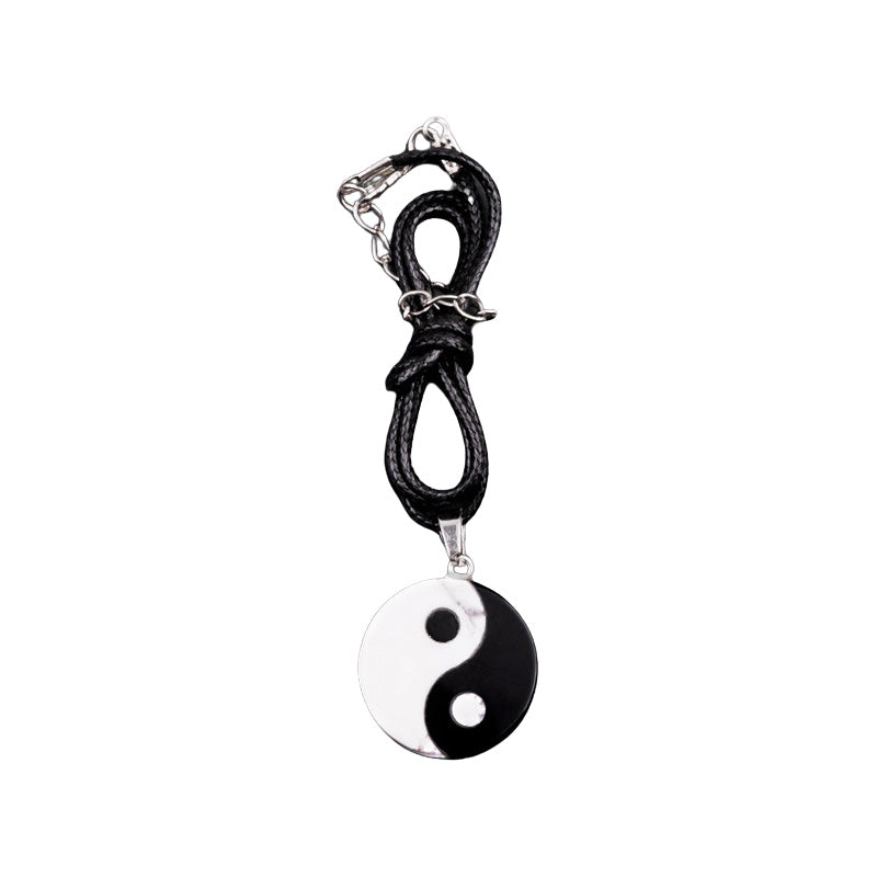 Natural Howlite & Obsidian Yin Yang Necklace | Crystal Keychain and Pendant