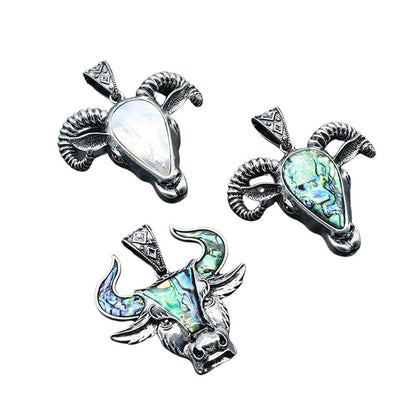 Abalone and White Shell Pendant – Bull and Ram Head Design