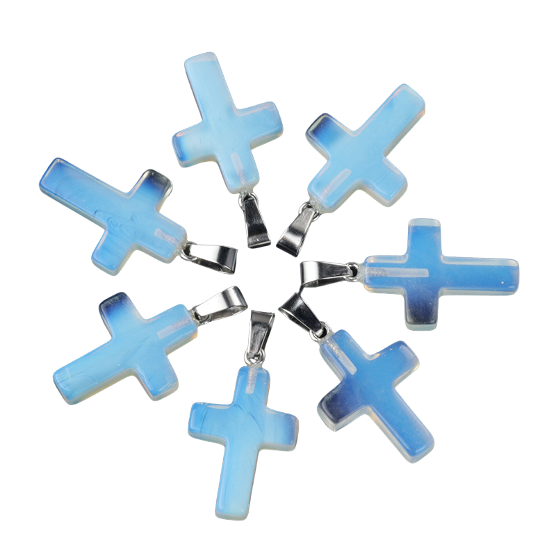 Cross pendant Natural crystal agate semi-precious stone carved multi-color cross necklace healing stone