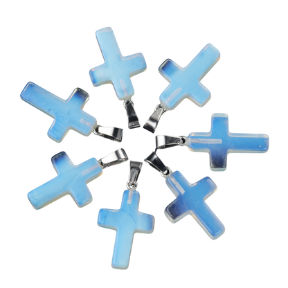 Cross pendant Natural crystal agate semi-precious stone carved multi-color cross necklace healing stone