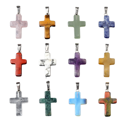 Cross pendant Natural crystal agate semi-precious stone carved multi-color cross necklace healing stone