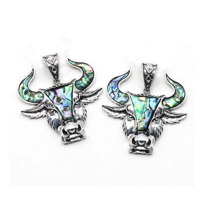 Abalone and White Shell Pendant – Bull and Ram Head Design