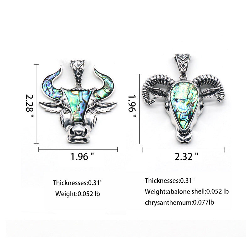 Abalone and White Shell Pendant – Bull and Ram Head Design