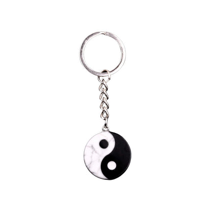 Natural Howlite & Obsidian Yin Yang Necklace | Crystal Keychain and Pendant