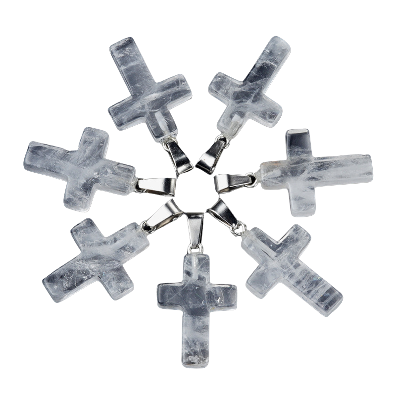 Cross pendant Natural crystal agate semi-precious stone carved multi-color cross necklace healing stone