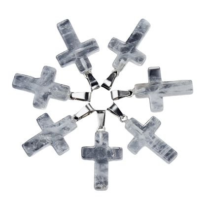 Cross pendant Natural crystal agate semi-precious stone carved multi-color cross necklace healing stone