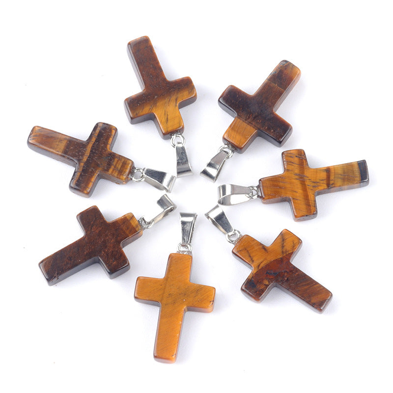 Cross pendant Natural crystal agate semi-precious stone carved multi-color cross necklace healing stone