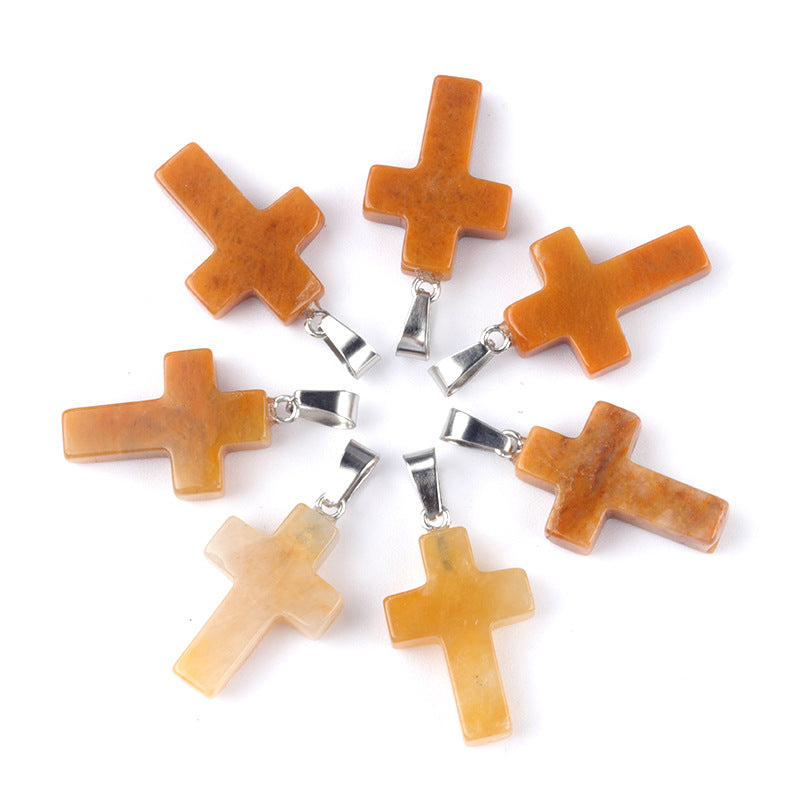 Cross pendant Natural crystal agate semi-precious stone carved multi-color cross necklace healing stone