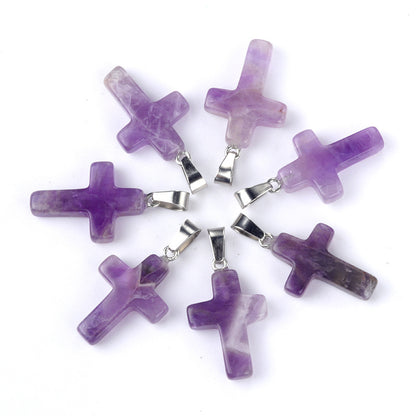 Cross pendant Natural crystal agate semi-precious stone carved multi-color cross necklace healing stone