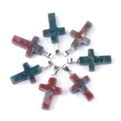 Cross pendant Natural crystal agate semi-precious stone carved multi-color cross necklace healing stone