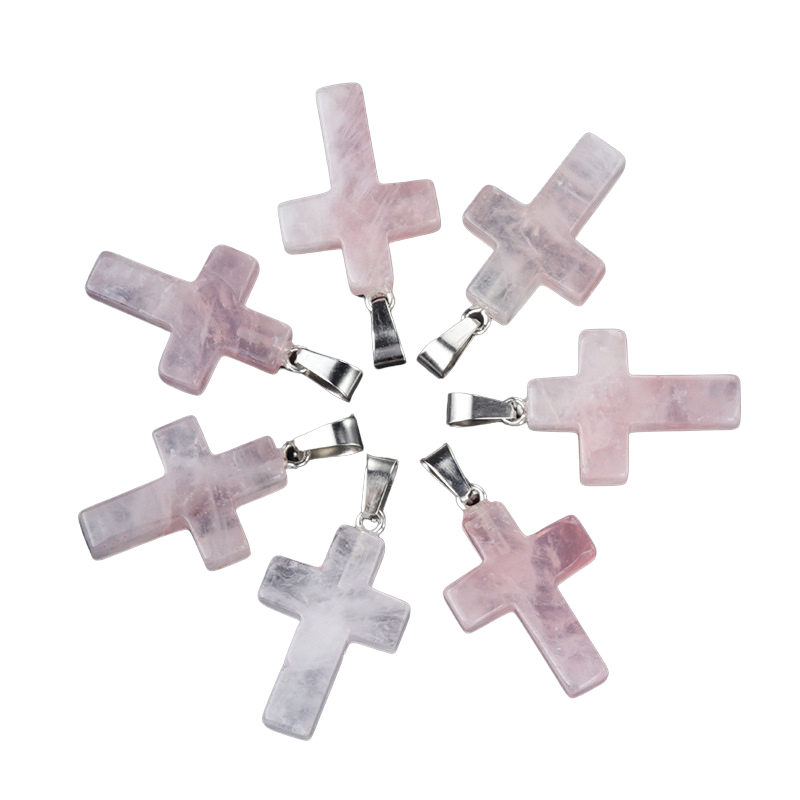 Cross pendant Natural crystal agate semi-precious stone carved multi-color cross necklace healing stone