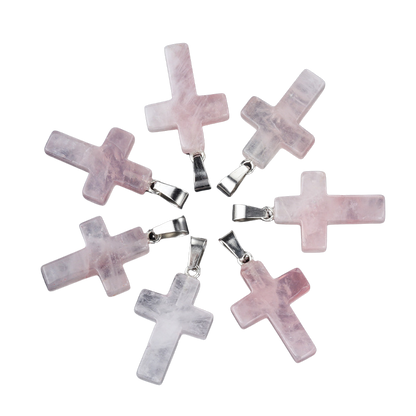 Cross pendant Natural crystal agate semi-precious stone carved multi-color cross necklace healing stone